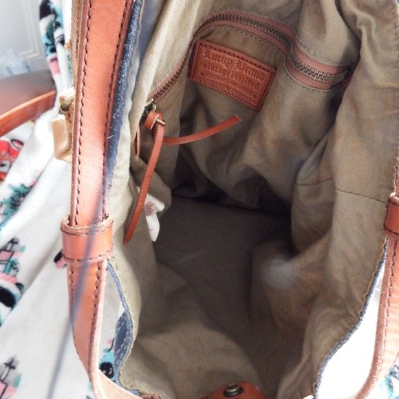 Lucky Brand Vintage Inspired Canvas Backpack Leather Trim Birds Rainbows - Picture 6 of 10